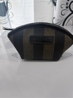 Gloria Vanderbilt Black and Gold Striped Cosmetic Pouch